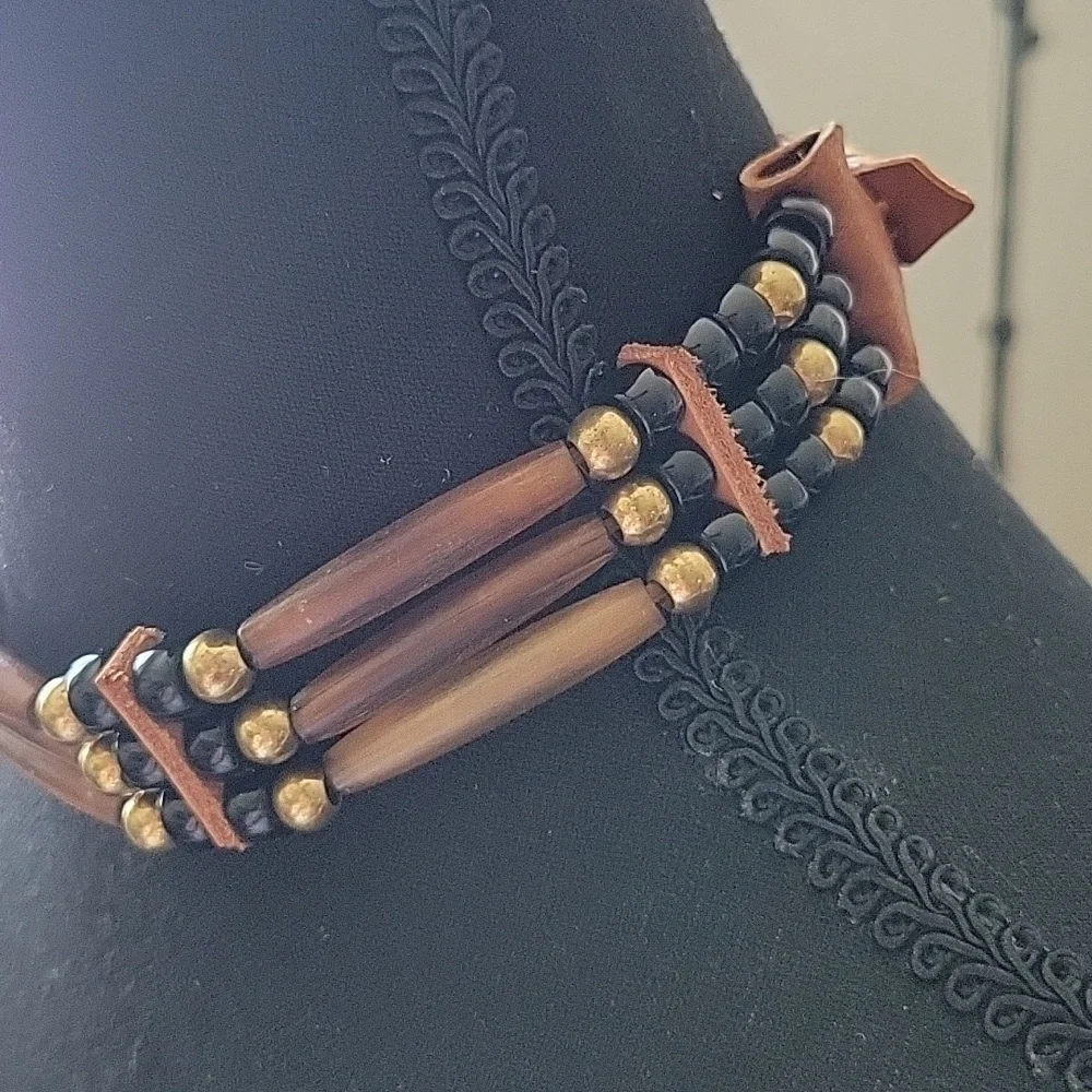 Hand Crafted 3 Stack Beaded Choker Necklace - Picture 8 of 9